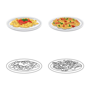 Makarna ve karbonhidrat işareti vektör Illustration. Makarna ve makarna koleksiyonu vektör hisse senedi simgesi.