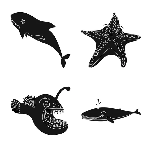 Vektordesign von Meeres- und Tierzeichen. Set von Meer und Marine-Vektor-Symbol für Aktien. — Stockvektor