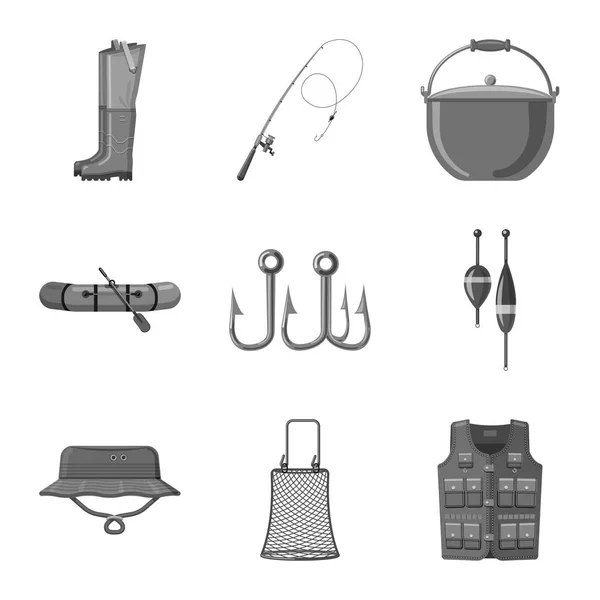 Ilustração vetorial de peixe e símbolo de pesca. Conjunto de peixes e equipamentos vetor ícone para estoque . — Vetor de Stock