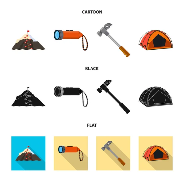 Vektorillustration des Bergsteigens und des Gipfelzeichens. Set von Bergsteigen und Lagerbestand Symbol für Web. — Stockvektor