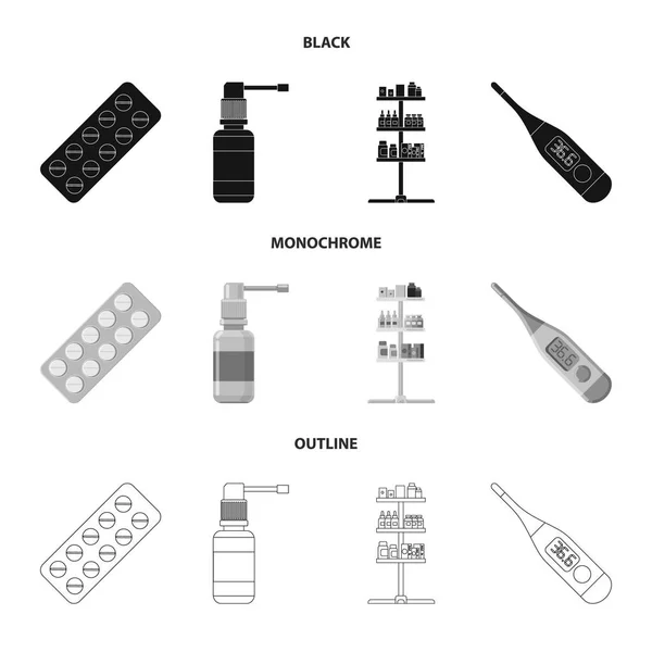 Isolerade objekt av apotek och sjukhus tecken. Samling av apotek och affärer lager vektorillustration. — Stock vektor