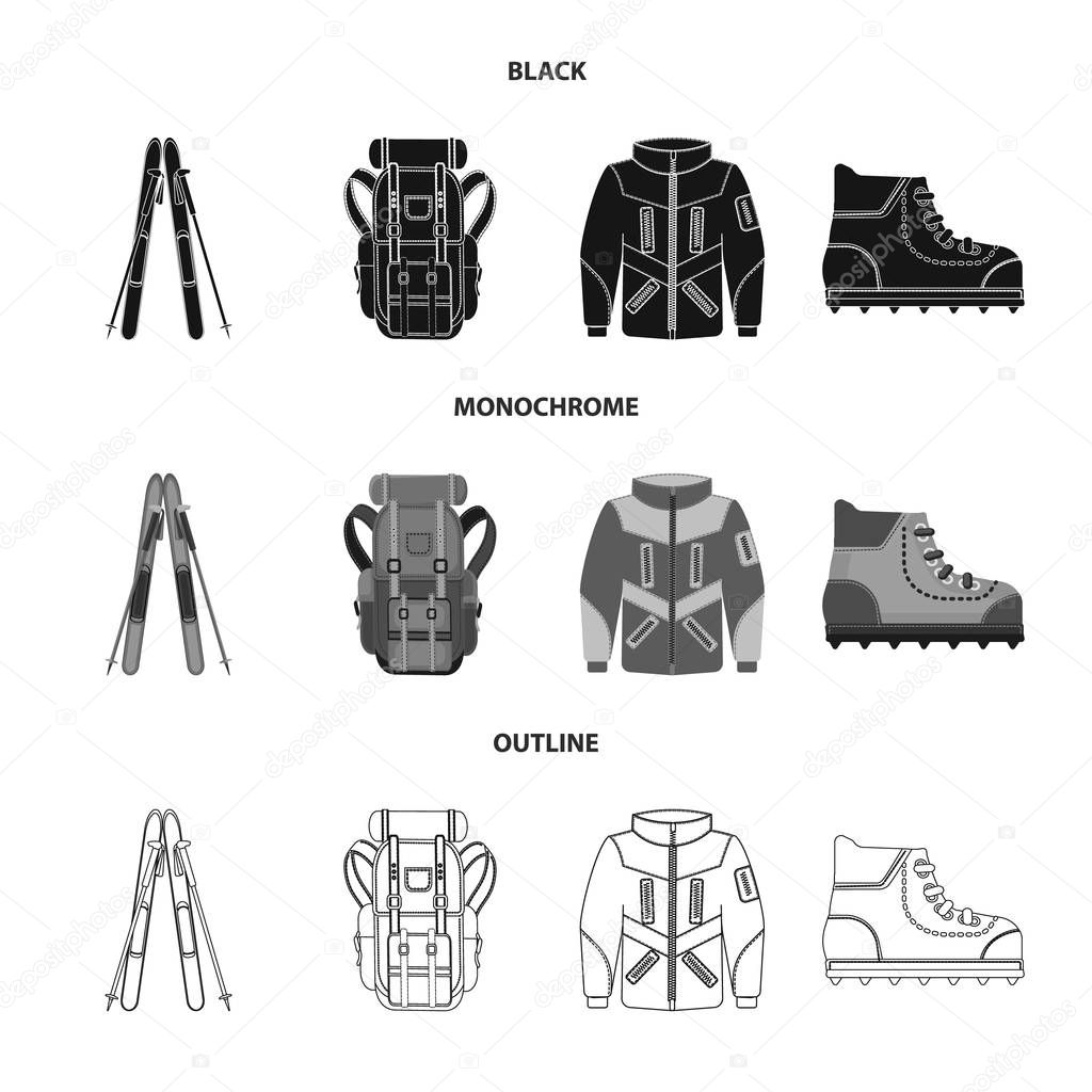 Vector illustration of mountaineering and peak icon. Collection of mountaineering and camp vector icon for stock.