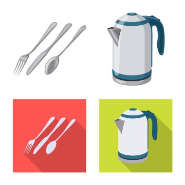 Mutfak ve yemek simgesi yalıtılmış nesne. Hisse senedi için mutfak ve cihazı vektör simge topluluğu.