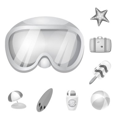 Ekipman ve yüzme sembolü yalıtılmış nesne. Ekipman ve etkinlik hisse senedi vektör çizim koleksiyonu.