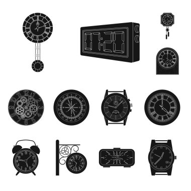 Saat ve saat logo yalıtılmış nesne. Hisse senedi için saat ve daire vektör simge kümesi.