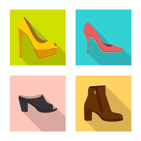 Изолированный предмет обуви и женская икона. Набор векторных иллюстраций для обуви и ног . — стоковый вектор