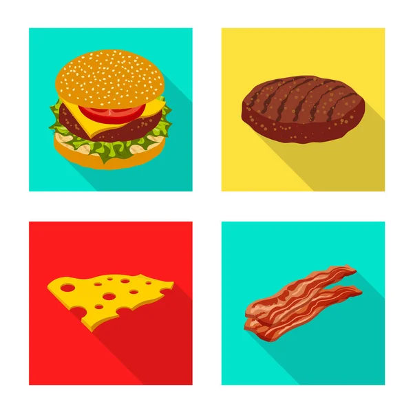 Vektorillustration av ikonen burger och smörgås. Uppsättning av burgare och skiva lager vektorillustration. — Stock vektor