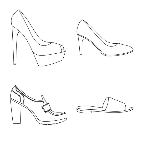 Vektorillustration von Schuhen und Frauenzeichen. Kollektion von Schuhen und Fußstock-Vektorillustration. — Stockvektor