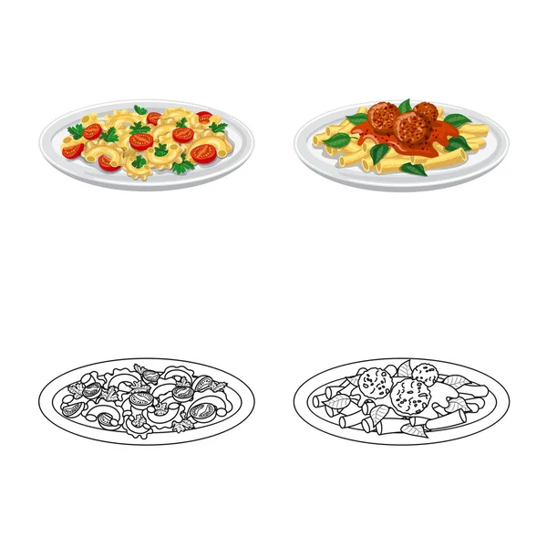 Vektor desain pasta dan simbol karbohidrat. Set pasta dan vektor saham makaroni ilustrasi . - Stok Vektor