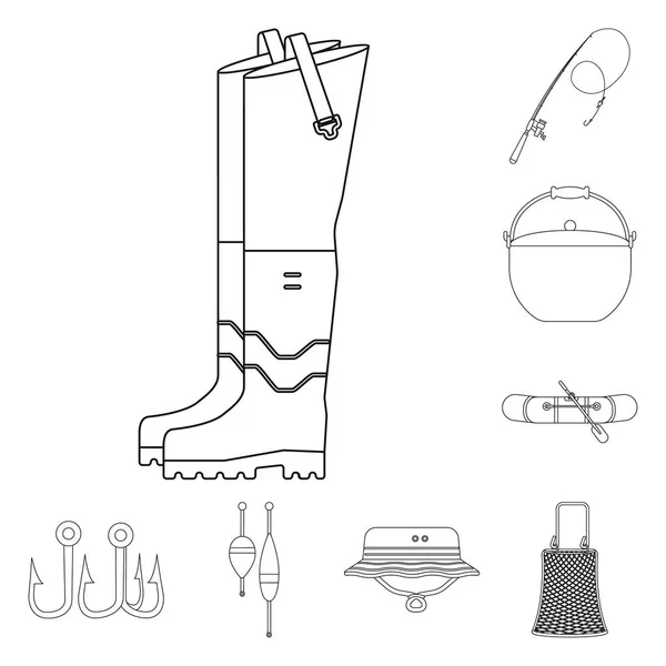 Ilustração vetorial de peixe e logotipo da pesca. Coleta de peixes e equipamentos símbolo de estoque para web . — Vetor de Stock