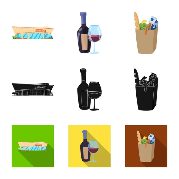 Векторная иллюстрация логотипа продуктов питания и напитков. Набор векторных иллюстраций запасов продуктов питания и хранения . — стоковый вектор