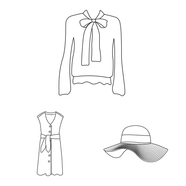 Vektorillustration av kvinna och kläder tecken. Samling av kvinna och slitage lager vektorillustration. — Stock vektor