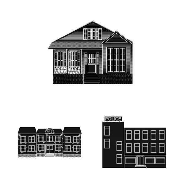 Objet isolé du bâtiment et panneau avant. Collection d'icône vectorielle de bâtiment et de toit pour stock . — Image vectorielle