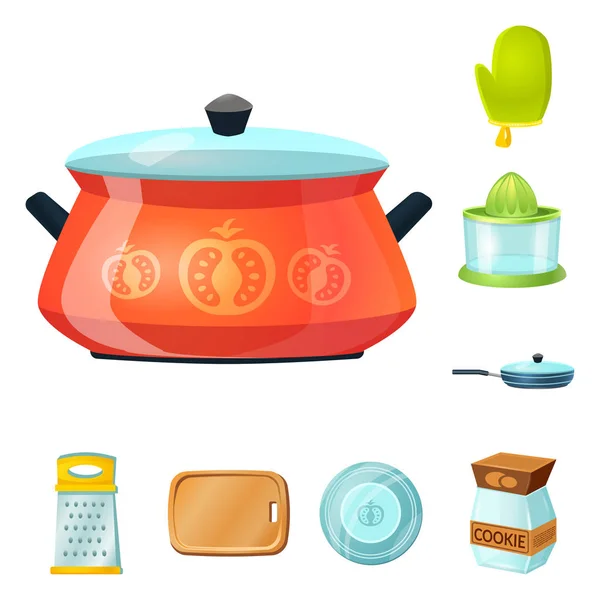 Diseño vectorial de la cocina y el logotipo del cocinero. Conjunto de cocina y electrodomésticos símbolo de stock para web . — Vector de stock