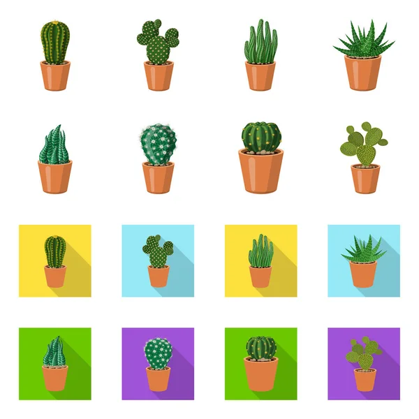 Oggetto isolato di cactus e simbolo del vaso. Set di icone vettoriali cactus e cactus per stock . — Vettoriale Stock