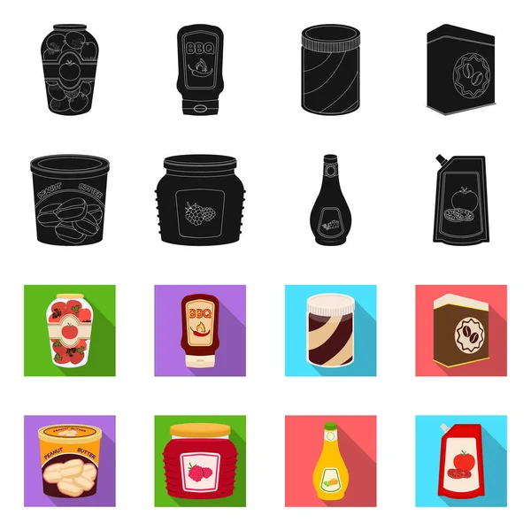 Projeto vetorial de lata e símbolo de comida. Conjunto de lata e pacote vetor ícone para estoque . — Vetor de Stock