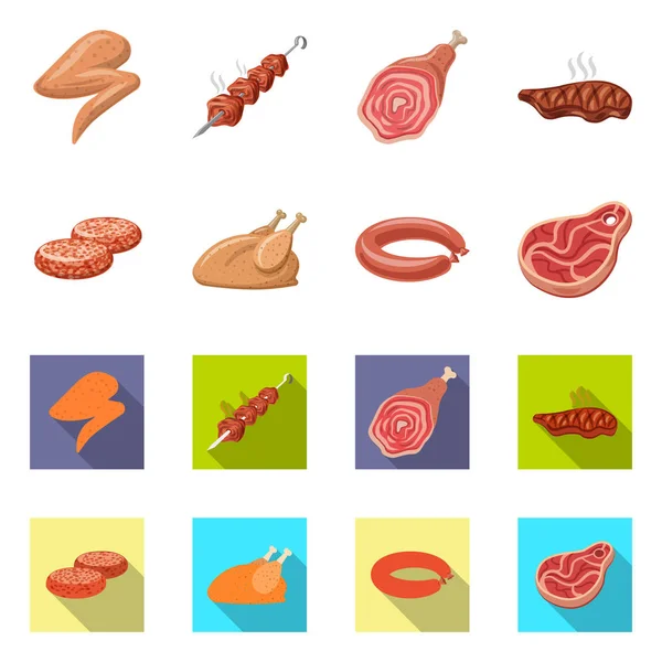 Vector ontwerp van vlees en ham symbool. Set van vlees en koken voorraad vectorillustratie. — Stockvector