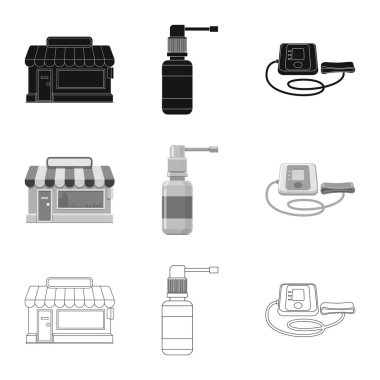 Eczane ve hastane işareti vektör tasarımı. Eczane ve iş hisse senedi vektör çizim seti.