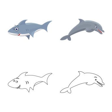 Deniz ve hayvan işareti vektör tasarımı. Deniz ve deniz hisse senedi simgesi web için set.