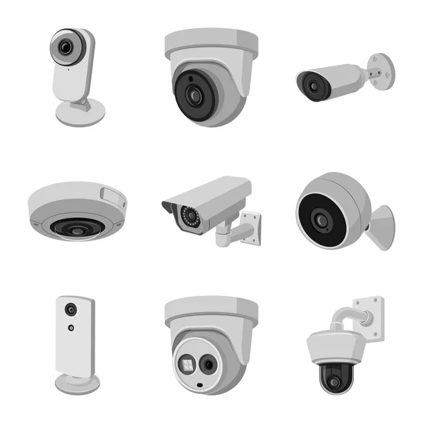 Vectorillustratie van cctv en camera-logo. Verzameling van vector-pictogram voor cctv en systeem voor voorraad. — Stockvector