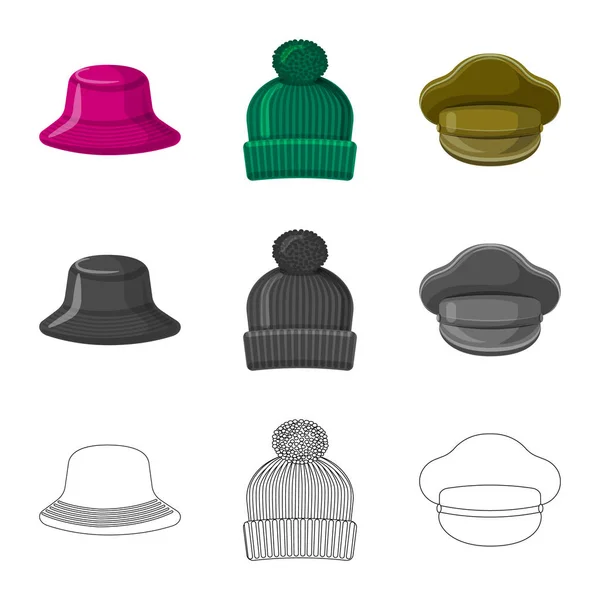 Şapkalar ve kap sembolü yalıtılmış nesne. Şapkalar ve hisse senedi için aksesuar vektör simge kümesi. — Stok Vektör