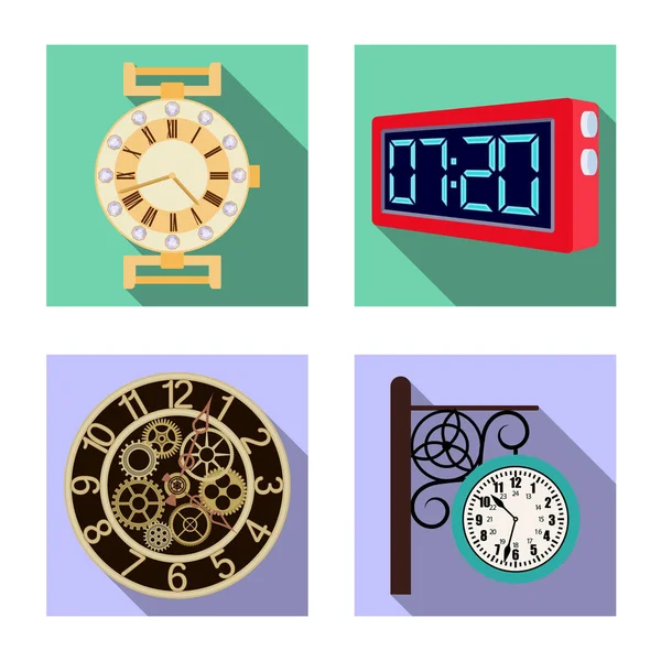 시계 및 시간 로고의 벡터 디자인입니다. 웹에 대 한 클록 및 원 주식 기호 집합. — 스톡 벡터