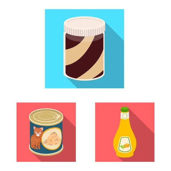 Diseño vectorial de lata y símbolo de comida. Conjunto de ilustración de vectores de latas y paquetes . — Vector de stock