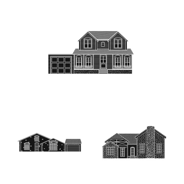Векторная иллюстрация здания и переднего логотипа. Комплект векторной иллюстрации здания и крыши . — стоковый вектор