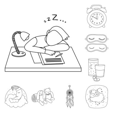 Rüyalar ve gece sembolü yalıtılmış nesne. Rüyalar ve yatak odası hisse senedi vektör çizim koleksiyonu.