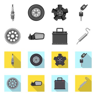 Otomatik ve bölümü logo vektör tasarımı. Web için oto, araba hisse senedi simgesi kümesi.