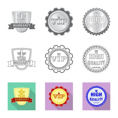 İllüstrasyon işareti amblemi ve rozet vektör. Hisse senedi için amblem ve etiket vektör simge kümesi.