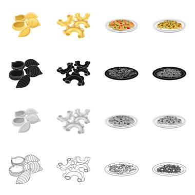 Makarna ve karbonhidrat simge vektör tasarımı. Makarna ve makarna hisse senedi vektör çizim seti.