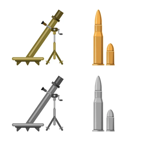 Vektorové ilustrace zbraně a zbraň znamení. Sbírka zbraní a armádní vektorové ikony pro stock. — Stockový vektor