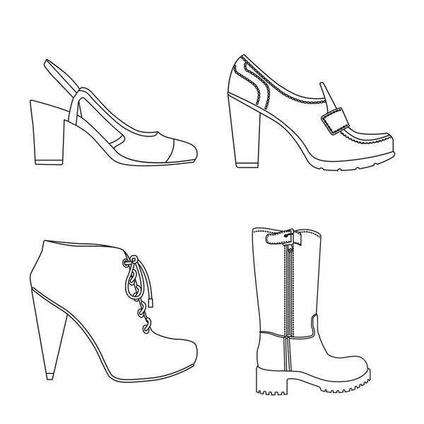 Vector illustration of footwear and woman symbol. Set of footwear and foot stock vector illustration. — Stock Vector
