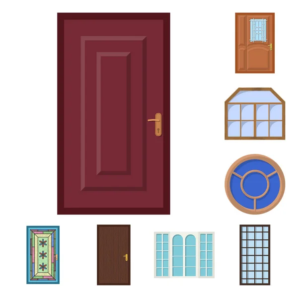 Geïsoleerde object van pictogram deur- en voorzijde. Verzameling van deur en houten voorraad vectorillustratie. — Stockvector