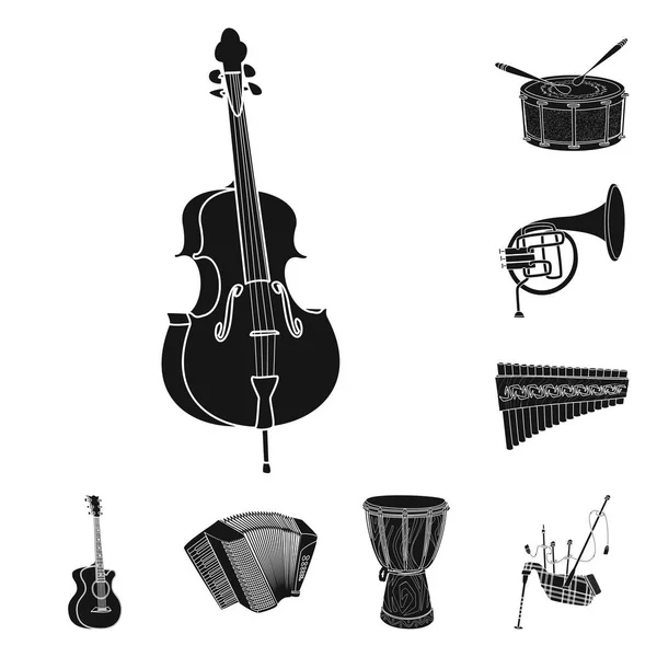 Vektor illustration av musik och finjustera tecken. Uppsättning av verktyg och musik lager vektorillustration. — Stock vektor
