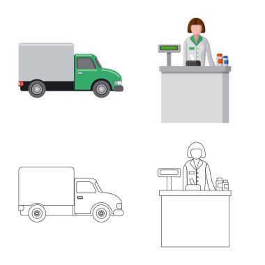 Eczane ve hastane simge vektör tasarımı. Eczane ve iş hisse senedi vektör çizim topluluğu.