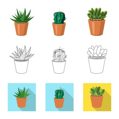 Kaktüs ve pot simge vektör Illustration. Kaktüs ve hisse senedi için kaktüsler vektör simge kümesi.