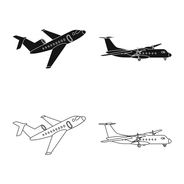 Vector illustration of plane and transport logo. Set of plane and sky stock vector illustration.