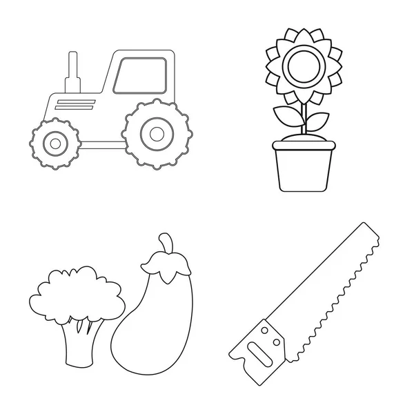 Ilustración vectorial del icono agrícola y agrícola. Colección de icono de vector de granja y planta para stock . — Vector de stock