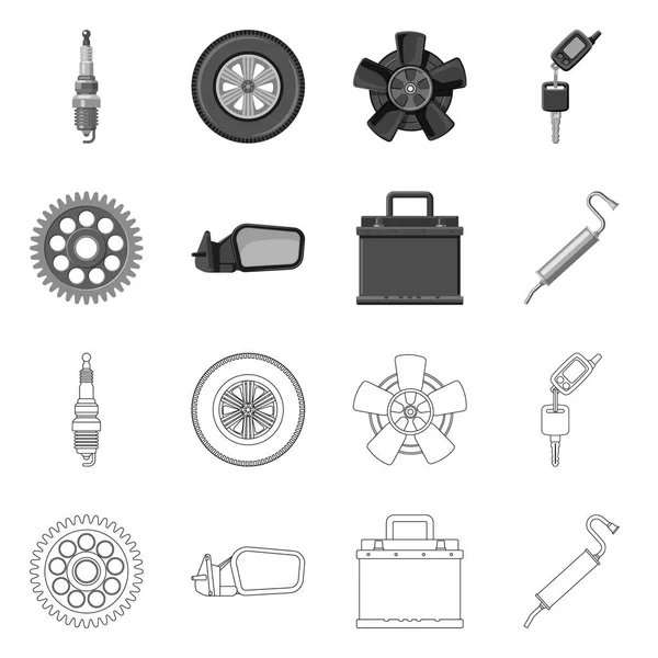 Ilustración vectorial de auto y logotipo de la pieza. Conjunto de auto y coche símbolo de stock para web . — Vector de stock