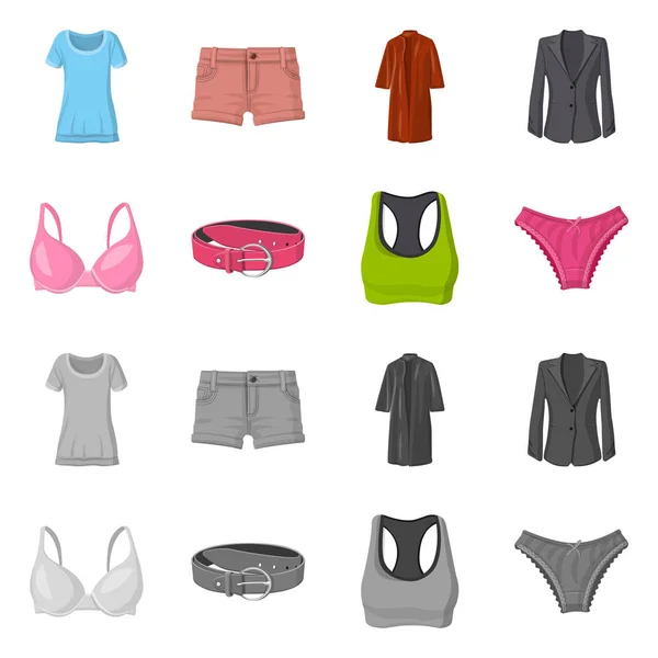 Ilustración vectorial de la mujer y símbolo de la ropa. Conjunto de mujer e icono de vector de desgaste para stock . — Vector de stock