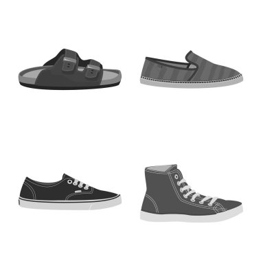 Ayakkabı ve ayakkabı sembolü yalıtılmış nesne. Hisse senedi için ayakkabı ve ayak vektör simge topluluğu.