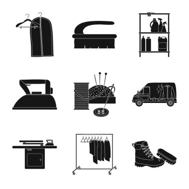 Çamaşırhane ve temiz simgesi yalıtılmış nesne. Çamaşır ve giysi hisse senedi vektör çizim seti.