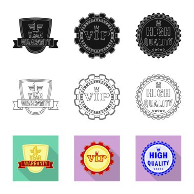 Amblem ve rozet simge vektör tasarımı. Web için amblem ve etiket hisse senedi simgesi kümesi.