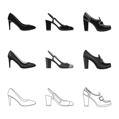Ayakkabı ve kadın işareti vektör tasarımı. Ayakkabı gibi ayarla ve stok vektör çizim ayak.