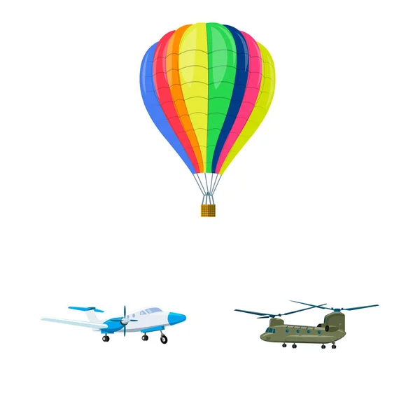 Geïsoleerde object van vliegtuig en vervoer logo. Collectie van vliegtuig en hemel aandelensymbool voor web. — Stockvector