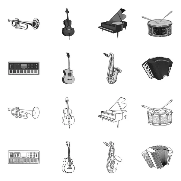 Na białym tle obiekt symbolu muzyki i melodię. Kolekcja muzyki i narzędzia symbol giełdowy dla sieci web. — Wektor stockowy