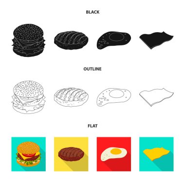 Burger ve sandviç işareti yalıtılmış nesne. Burger ve dilim hisse senedi vektör çizim seti.