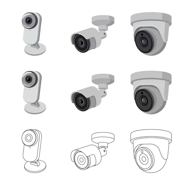 Vektör çizim cctv ve kamera simgesi. Hisse senedi için cctv ve sistem vektör simge topluluğu. — Stok Vektör